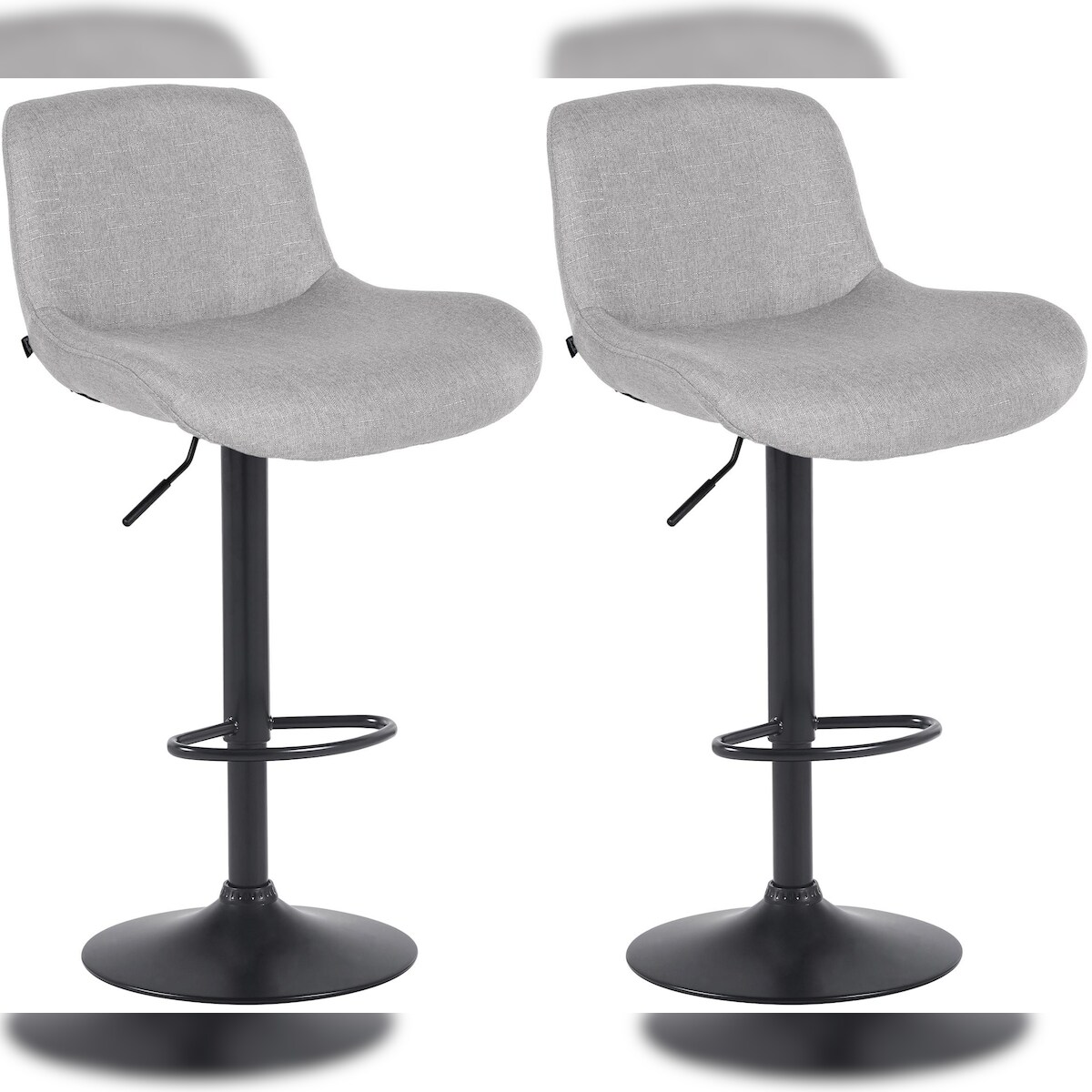 DELUKE 2er Set Barhocker PONOR - Stoff Hellgrau 50x50x85 cm Schwarz | Barstuhl Höhenverstellbar Mit Lehne Drehbar Tresenhocker Tresenstuhl Kneipenhocker Image