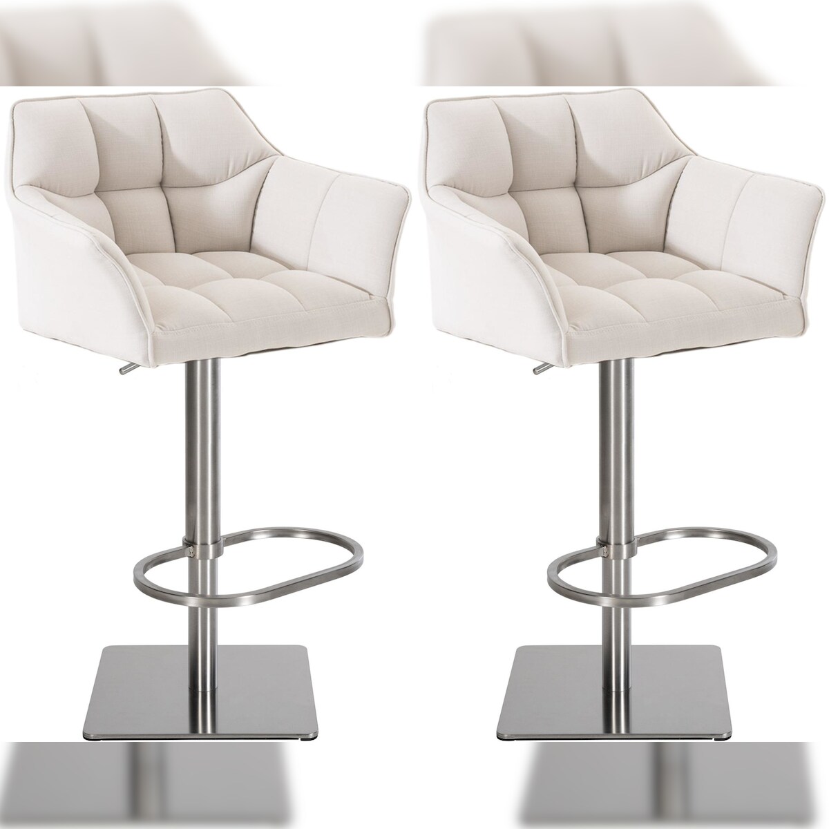 DELUKE 2er Set Barhocker SIHAR - Stoff Weiß 64x45x88 cm Silber | Barstuhl Höhenverstellbar Mit Lehne Drehbar Tresenhocker Tresenstuhl Kneipenhocker Image