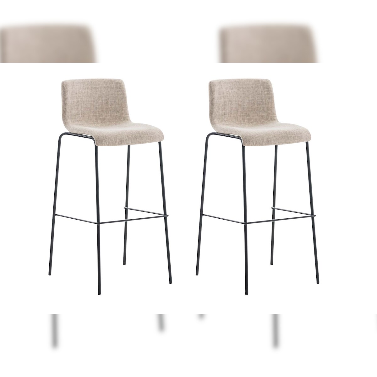 DELUKE 2er Set Barhocker TENAR - Stoff Creme 43x48x100 cm Schwarz | Barstuhl Mit Lehne Tresenhocker Tresenstuhl Kneipenhocker Kneipenstuhl Image