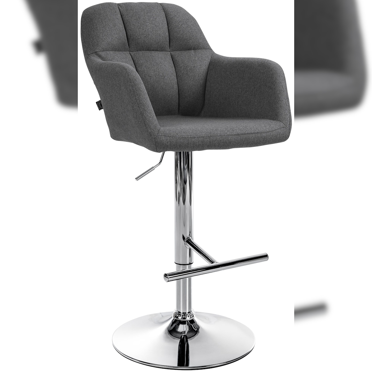 DELUKE Barhocker TUBEL - Stoff Dunkelgrau 57x59x97 cm Silber | Barstuhl Höhenverstellbar Mit Lehne Drehbar Tresenhocker Tresenstuhl Kneipenhocker Image