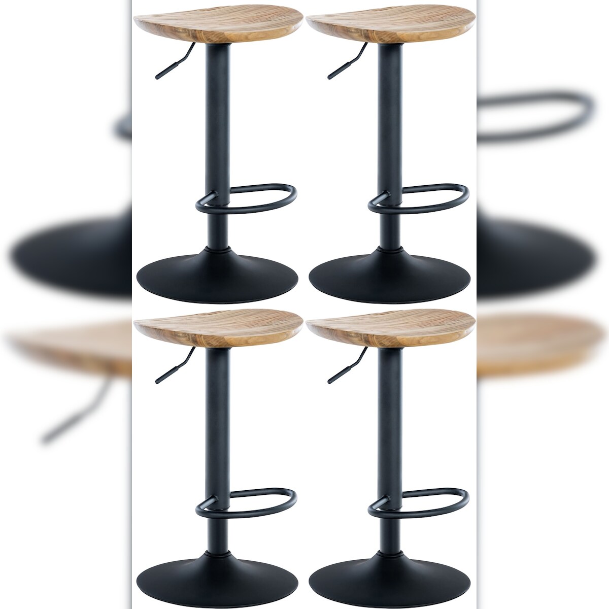 DELUKE 4er Set Barhocker SUZON - Holz Natura 41x38.5x56 cm | Barstuhl Höhenverstellbar Drehbar Tresenhocker Tresenstuhl Kneipenhocker Kneipenstuhl Image