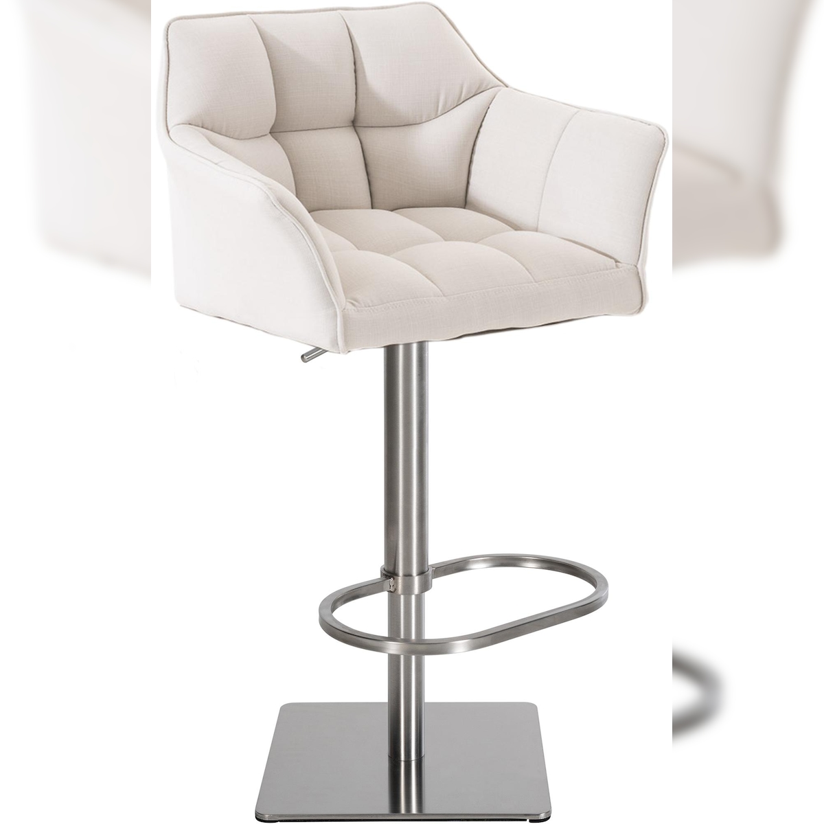 DELUKE Barhocker SIHAR - Stoff Weiß 64x45x88 cm Silber | Barstuhl Höhenverstellbar Mit Lehne Drehbar Tresenhocker Tresenstuhl Kneipenhocker Kneipenstuhl