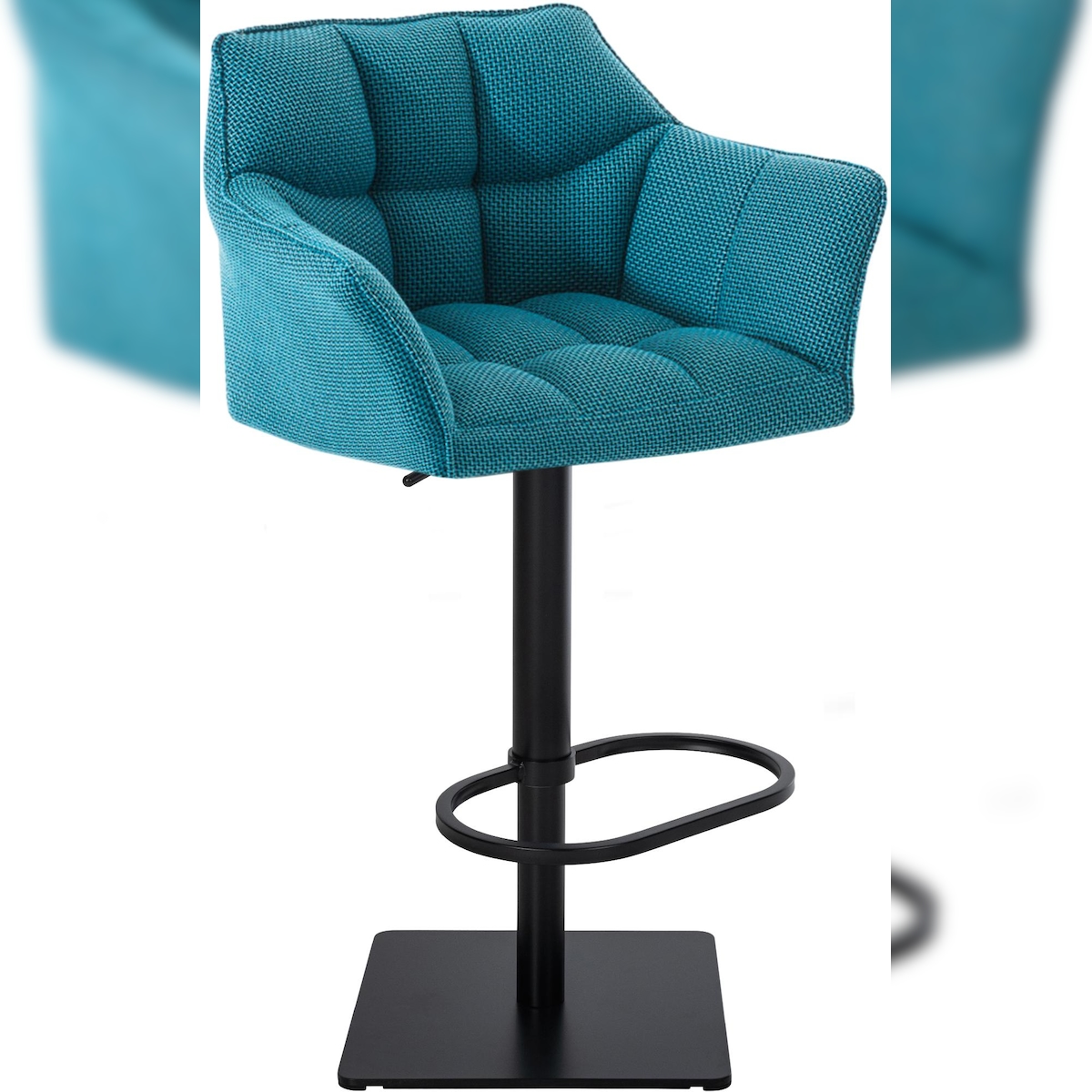 DELUKE Barhocker SIHAR - Stoff Türkis 64x45x88 cm Schwarz | Barstuhl Höhenverstellbar Mit Lehne Drehbar Tresenhocker Tresenstuhl Kneipenhocker Kneipenstuhl