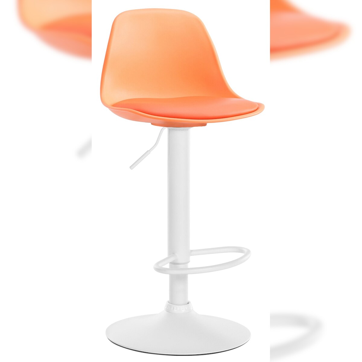DELUKE Barhocker LUNOR - Kunststoff Orange 39x43x82 cm Weiß | Barstuhl Höhenverstellbar Mit Lehne Drehbar Tresenhocker Tresenstuhl Kneipenhocker Kneipenstuhl Image