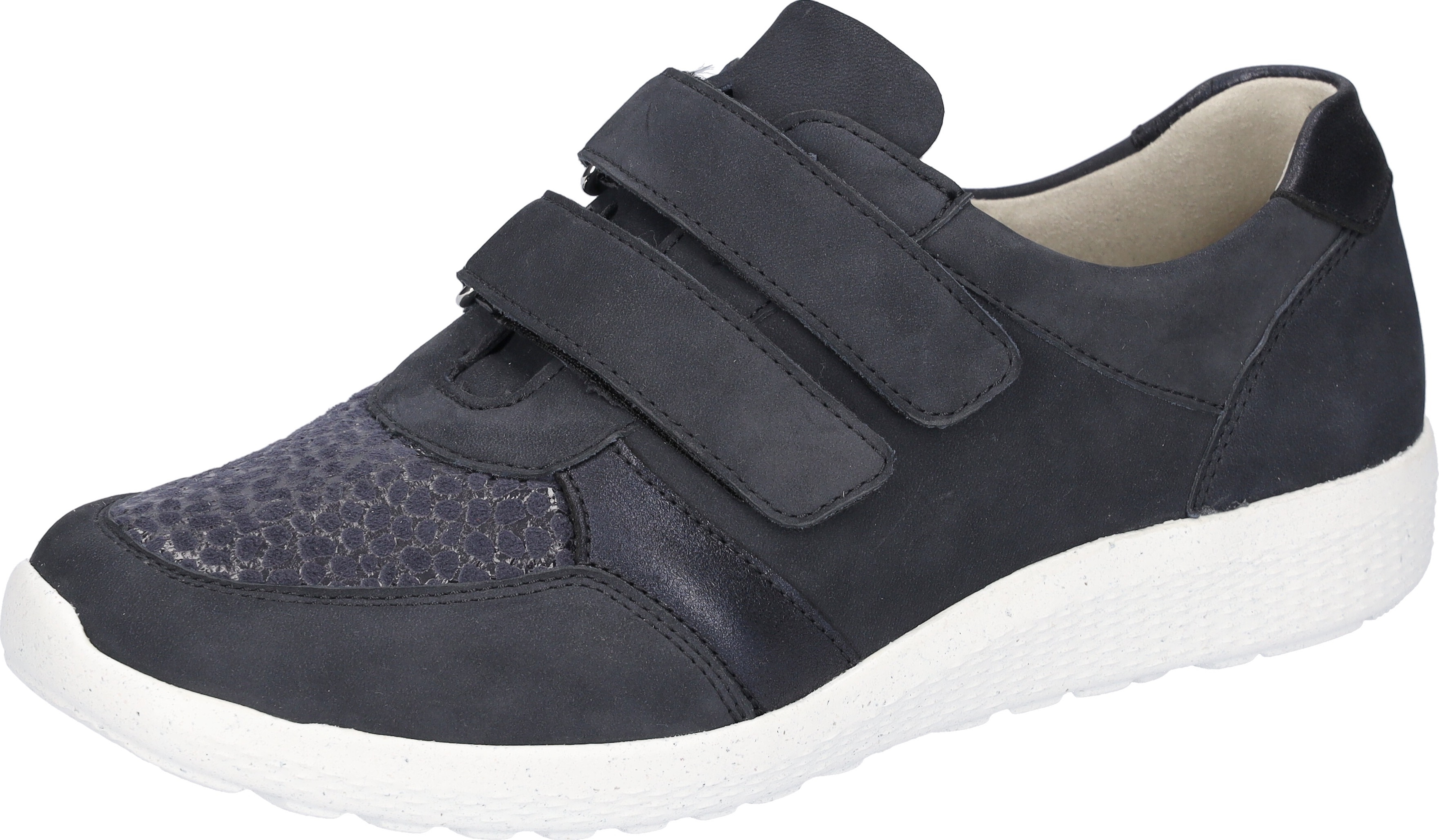 Klettschuh WALDLÄUFER "M-IRA-Soft", Damen, Gr. 9 (43), blau (dunkelblau), Nubukleder, Textil, Schuhe Klettschuh, Halbschuh, Komfortschuh in besonders breiter Schuhweite M (extraweit)