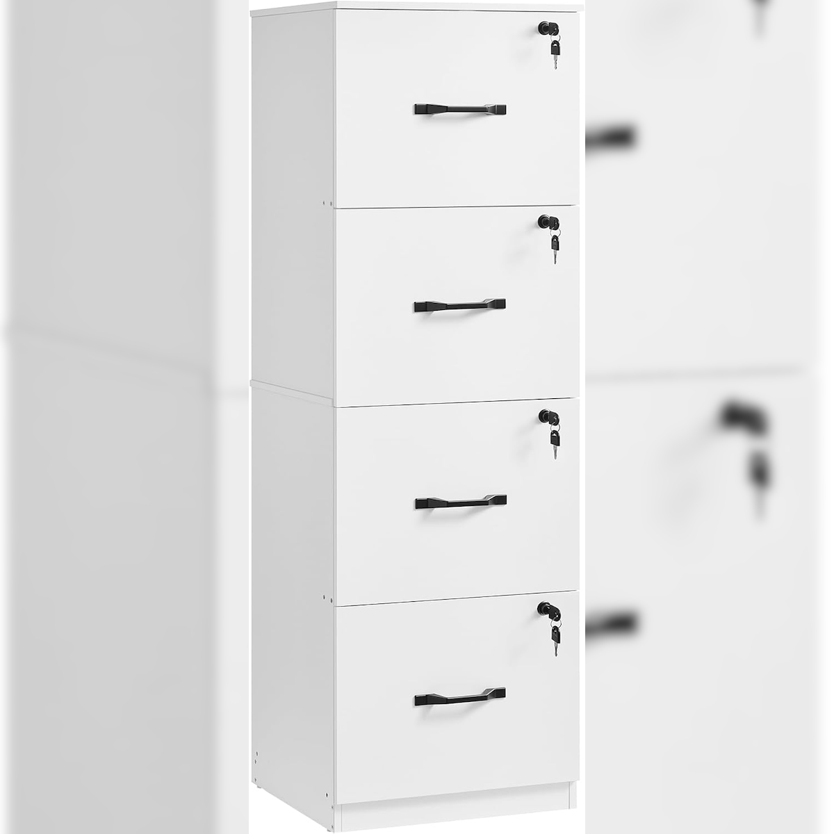 Aktenschrank 40x41x135,5cm, abschließbar, Robust belastbar bis 80kg, Büroschrank, Druckerständer, verstellbare Hängestangen A4, wolkenweiß Image