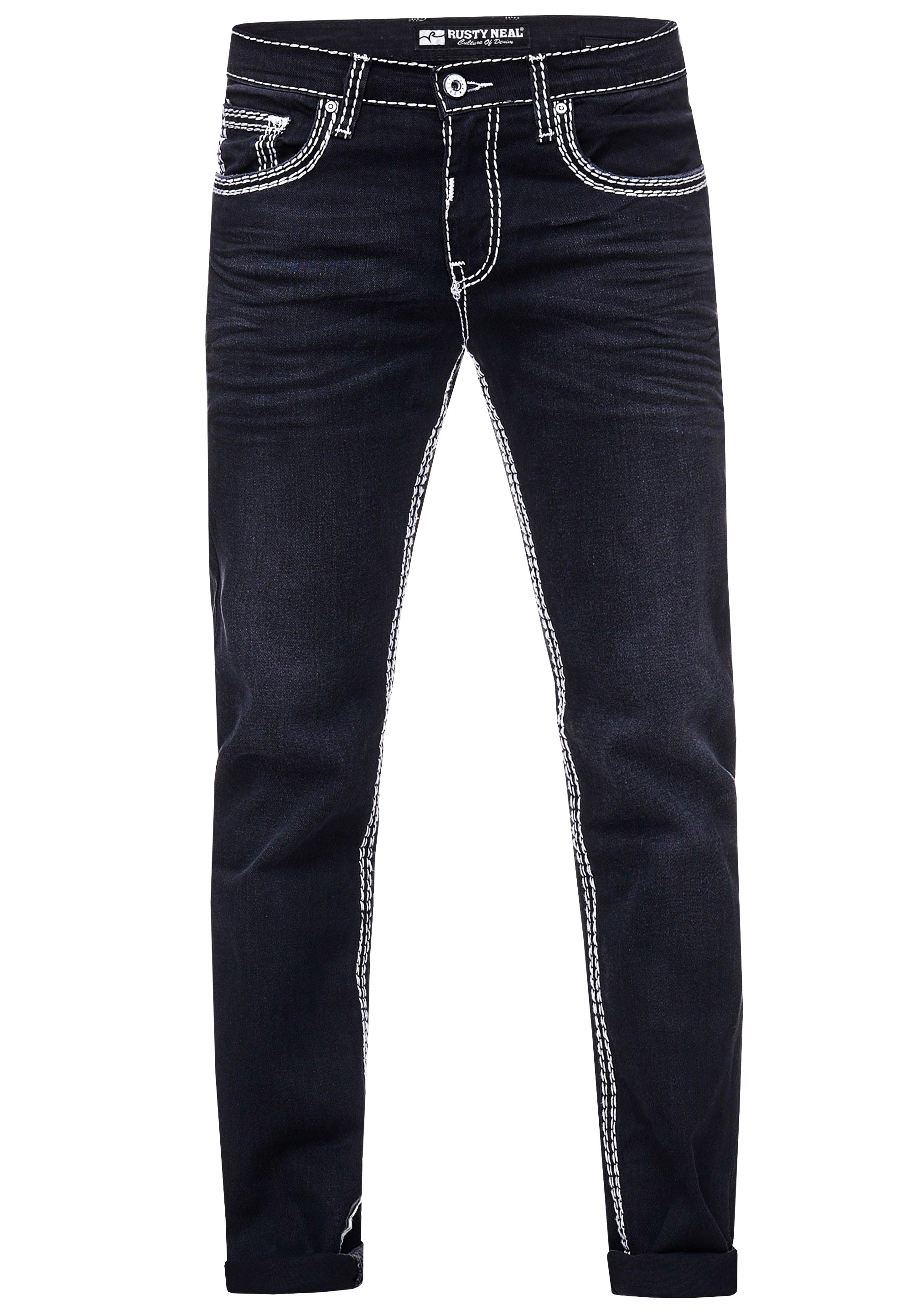 Jeans Hose "LEVIN" in Black Used mit Weißer Kontrastnaht Image