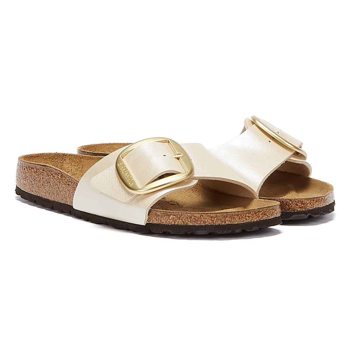 Birkenstock Madrid Große Schnalle Birko Flor Perle Damen Weiß Sandalen