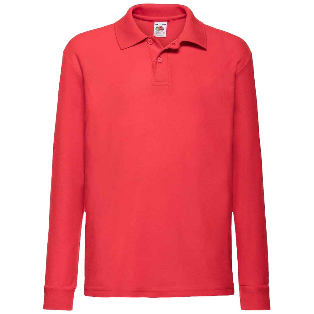Fruit Of The Loom Kinder Langarm Pique Polo Shirt (Rot) Image