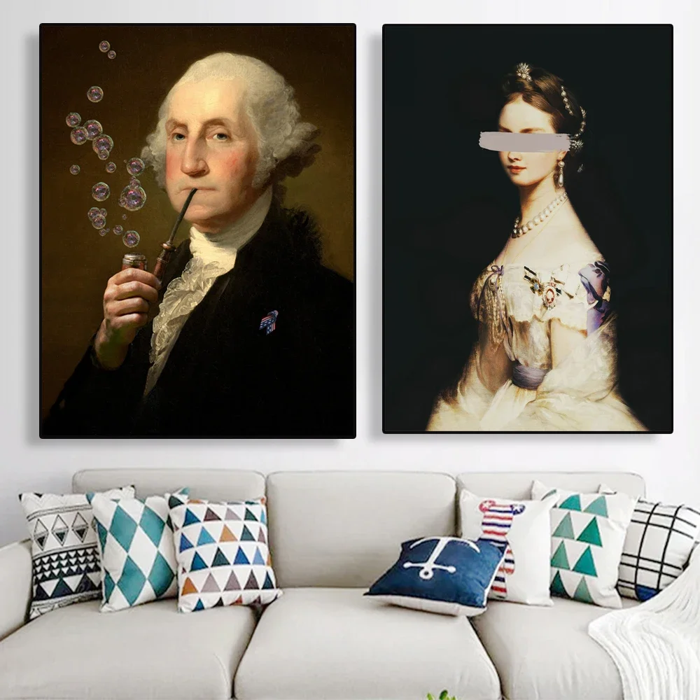 Lustige veränderte Kunst, Porträtdrucke, surreale Kunst, verändertes Ölgemälde, Poster, Graffiti, urbanes Vintage-Kunstbild, Wohnzimmer-Deko