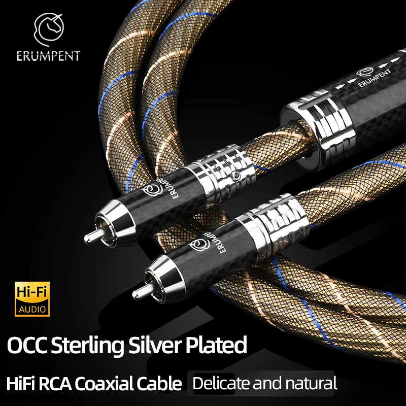 HiFi RCA Koaxialkabel OCC Sterling Silber vergoldet 75 Ω Digitales Audiokabel Kohlefaser Selbstsichernder Stecker für Decoder Verstärker Image