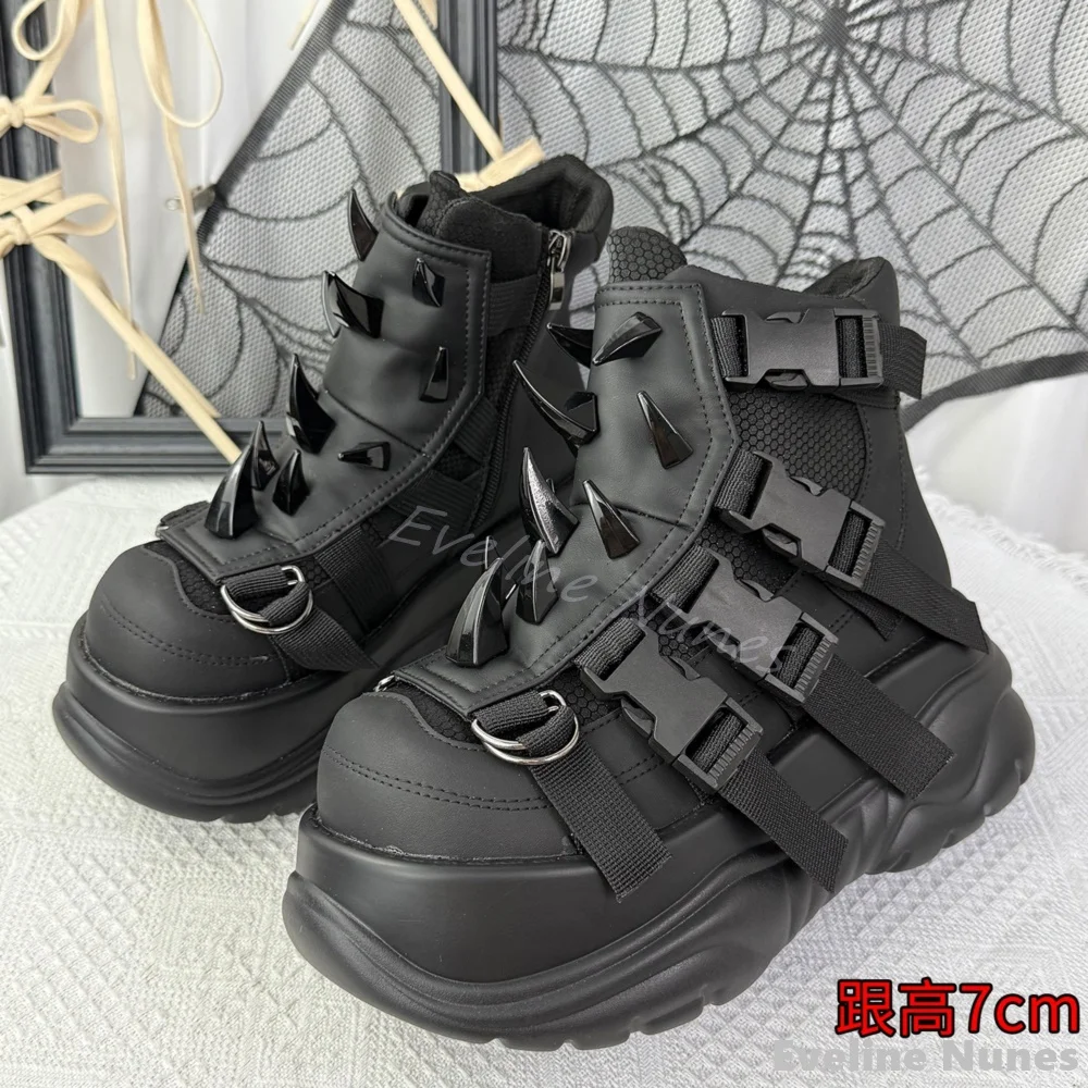 Gothic Street Punk Rock Stiefeletten für Damen, Spikes, Schnallenriemen, seitlicher Reißverschluss, Plateaustiefel, 2025, neue, heißeste Subkultur, kurze Stiefel Image
