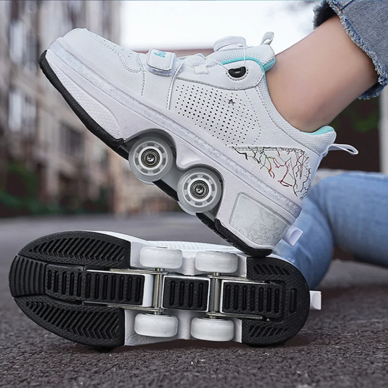 Rollschuhe, USB-Aufladung, LED-Leuchten, für Jungen und Mädchen, 4-Rad-Sneaker, stilvoller, lässiger Skateboard-Skates-Sportschuh für Erwachsene