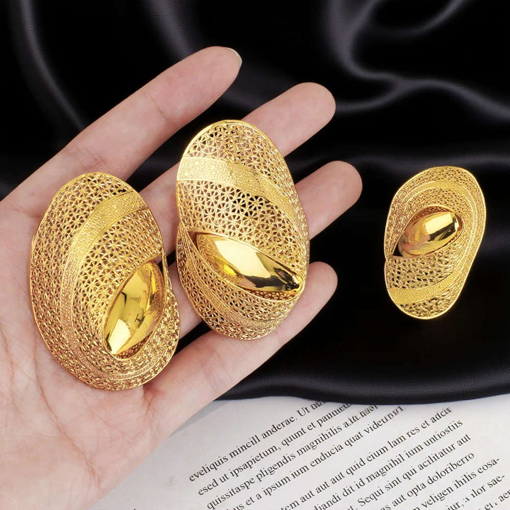 Luxus Dubai 24K Gold Farbe Creolen Ring 2025 Neue Stil Gold-Platte Biene Flügel Form Schmuck Hochzeit party Geschenk Großhandel Image