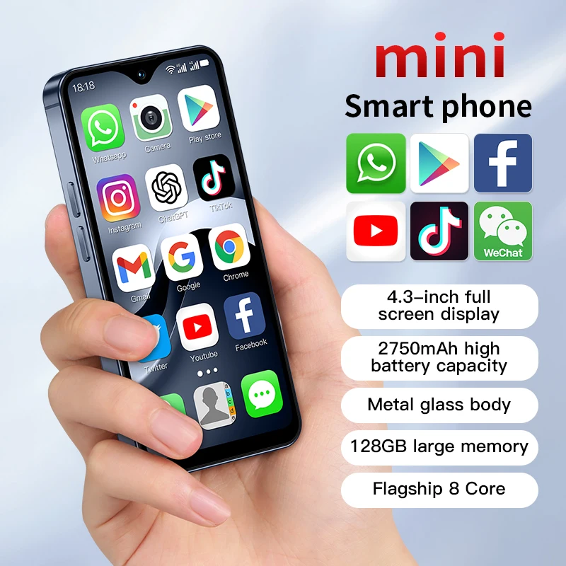 SOYES F9 Max 4G Mini Smartphone 4.3 Inch Android 12 Octa-Core 6GB+128GB Phone 2750mAh Type-C OTG Small Phone Face ID WhatsApp BT