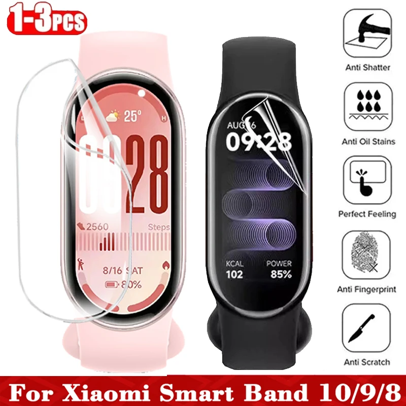 1-3PCS TPU Hydrogel Film Für Xiaomi Mi Band 10 9 8 7 Schutz Film Smartwatch Screen Protector für Xiaomi Mi Band 10 Weiche Film Image