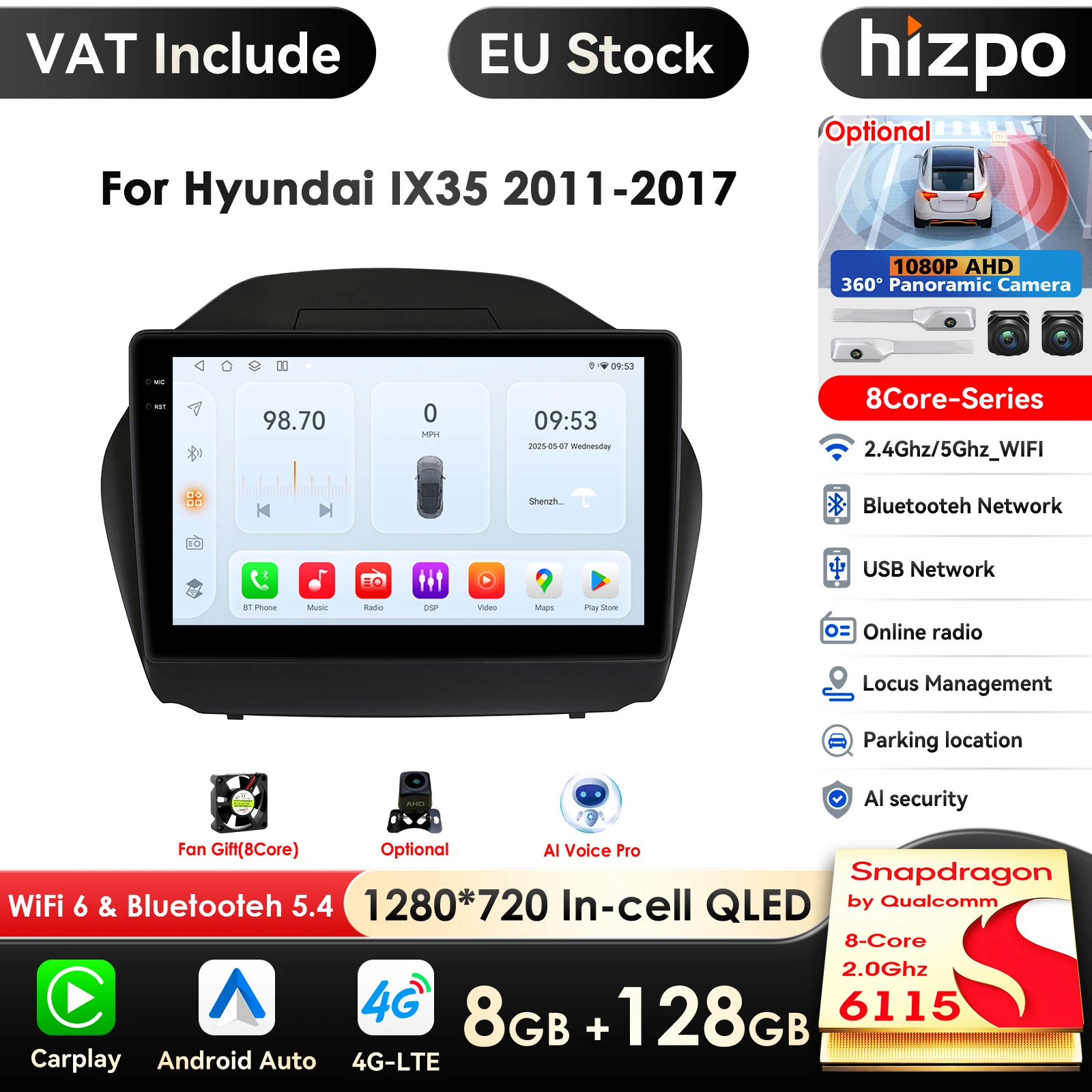 Carplay 4G-LTE 10.33 ''10.1'' autoradio Android per Hyundai Tucson 2 LM IX35 2011-2017 lettore multimediale Nav GPS 2Din Stereo DSP