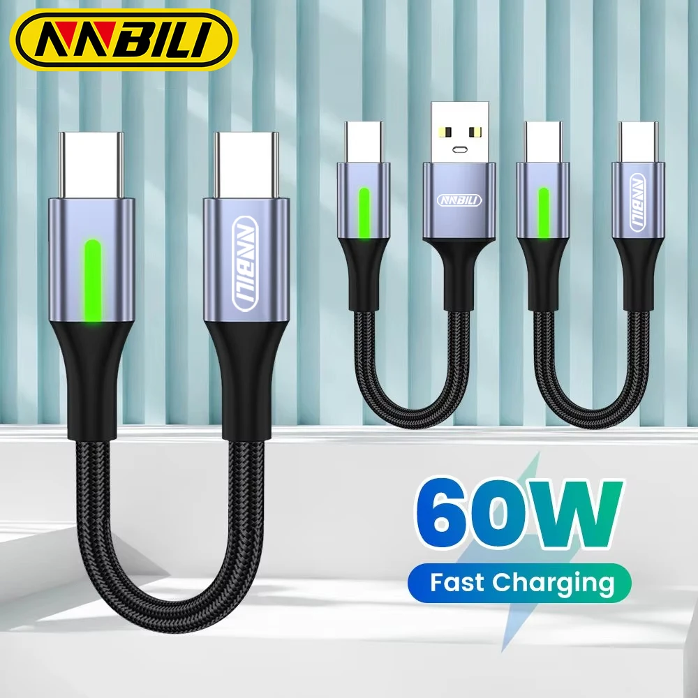 NNBILI 60 W kurzes Typ-C-zu-USB-C-Kabel, schnelles Aufladen für iPhone 16 15 Xiaomi Samsung Huawei Power Bank, USB-Typ-C-Kabel, 25 cm, 50 cm Image