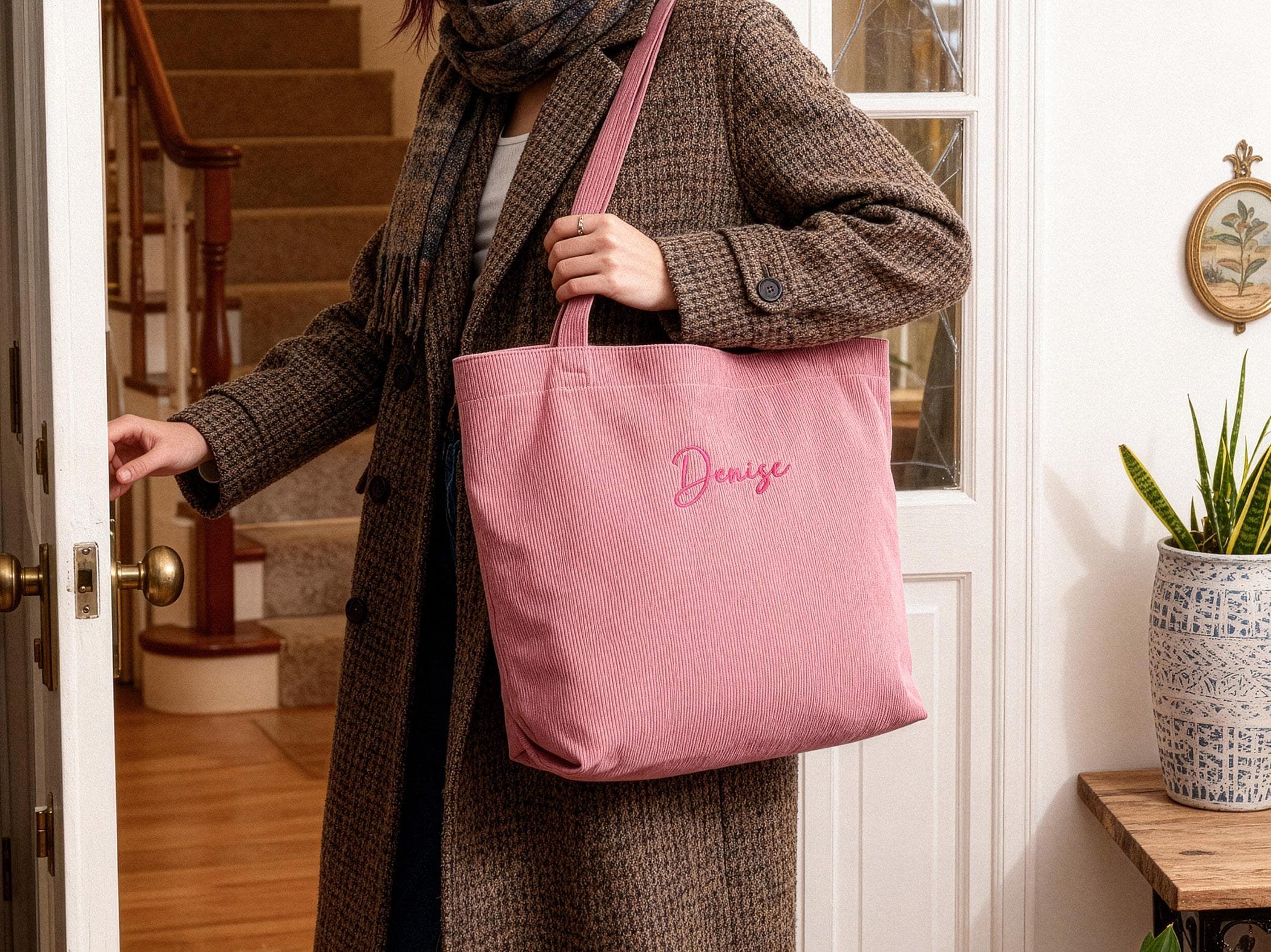 Borsa tote in velluto a coste personalizzata, borsa tote con cerniera, borsa regalo per damigelle d'onore, borsa tote per damigelle d'onore, borsa con