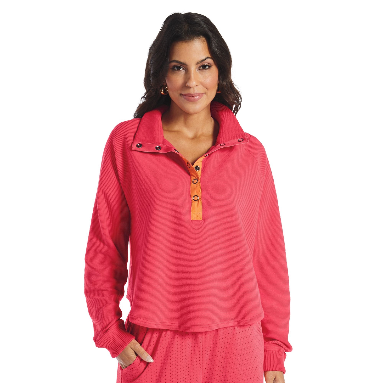VEVO ACTIVE Go Anywhere Pullover (Size 3X) Paradise Pink/Papaya, Cotton