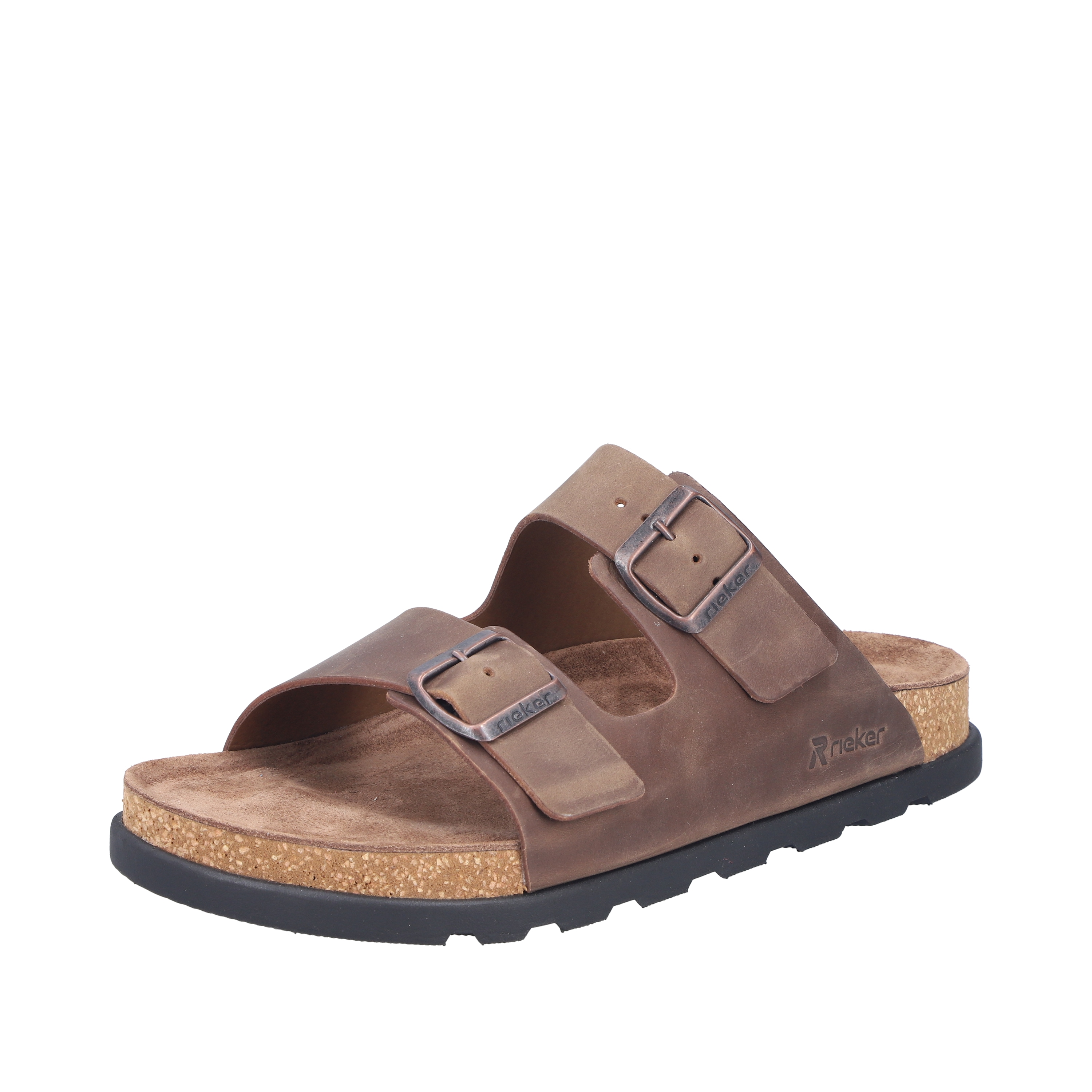 Pantolette RIEKER, Damen, Gr. 46, taupe, Nubukleder, unifarben, Schuhe Pantolette, Sommerschuh, Strandschuh, Hausschuh mit bequemem Fußbett