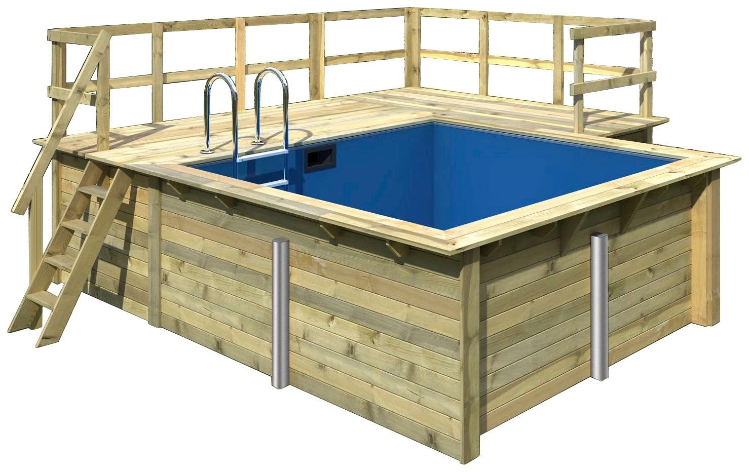 Rechteckpool KARIBU "Holzpool Milano B", braun, B:353cm H:124cm L:320cm Ø:476,5cm, Schwimmbecken, BxLxH: 353x320x124 cm, kesseldruckimpägniert mit 2 Sonnenterassen Image