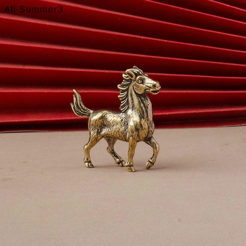 1 Stück Vintage Messing Pferd Miniatur Figuren Feng Shui Ornament für Heimtextilien Kupfer Sternzeichen Tier Mini Desktop Handwerk Image