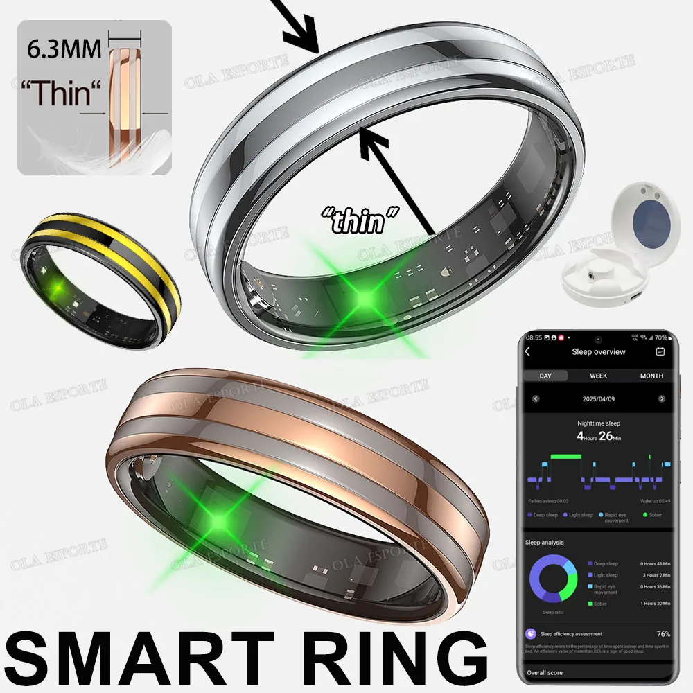 Mode Frauen Smart Ring Wasserdicht Super schmale 6,3mm Smarting Schlaf Körper Temperatur Gesundheit Überwachung Sport Fitness Ringe Männer