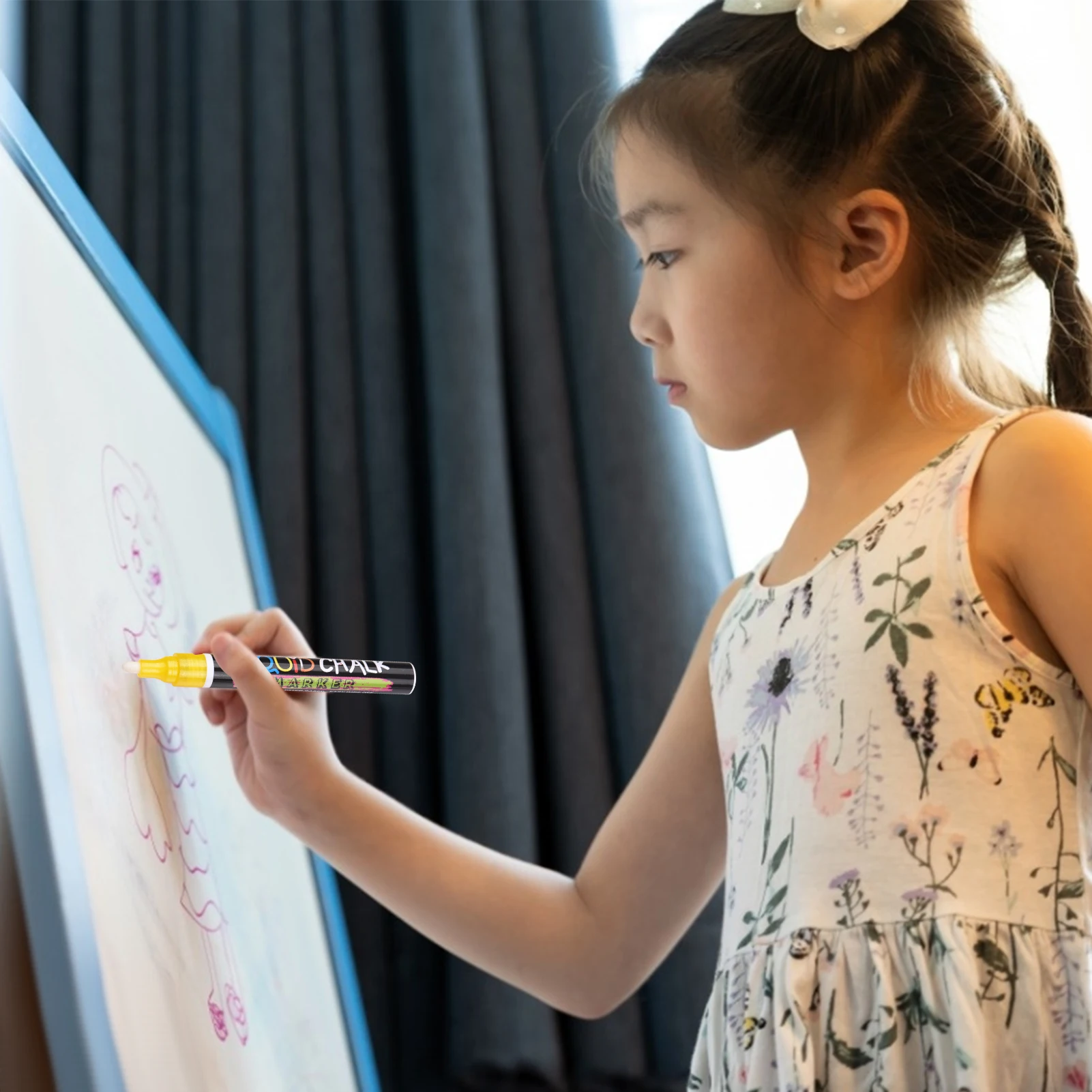 Flüssigkreide-Marker, 12 lebendige Farben mit 3 mm umkehrbarer Spitze, löschbare Kreidetafeln auf Wasserbasis, Markierungsstifte, ungiftig, schnell trocknend Image