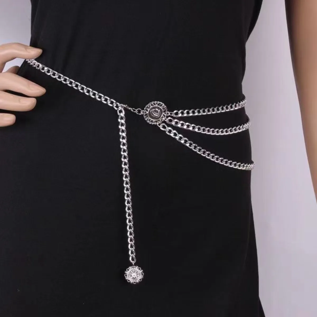 2025 Punk Hip Hop Stil Allgleiches Taillenkette Mond Vintage Metall Damengürtel für Kleid Vintage High Waist Kettengürtel für Frauen