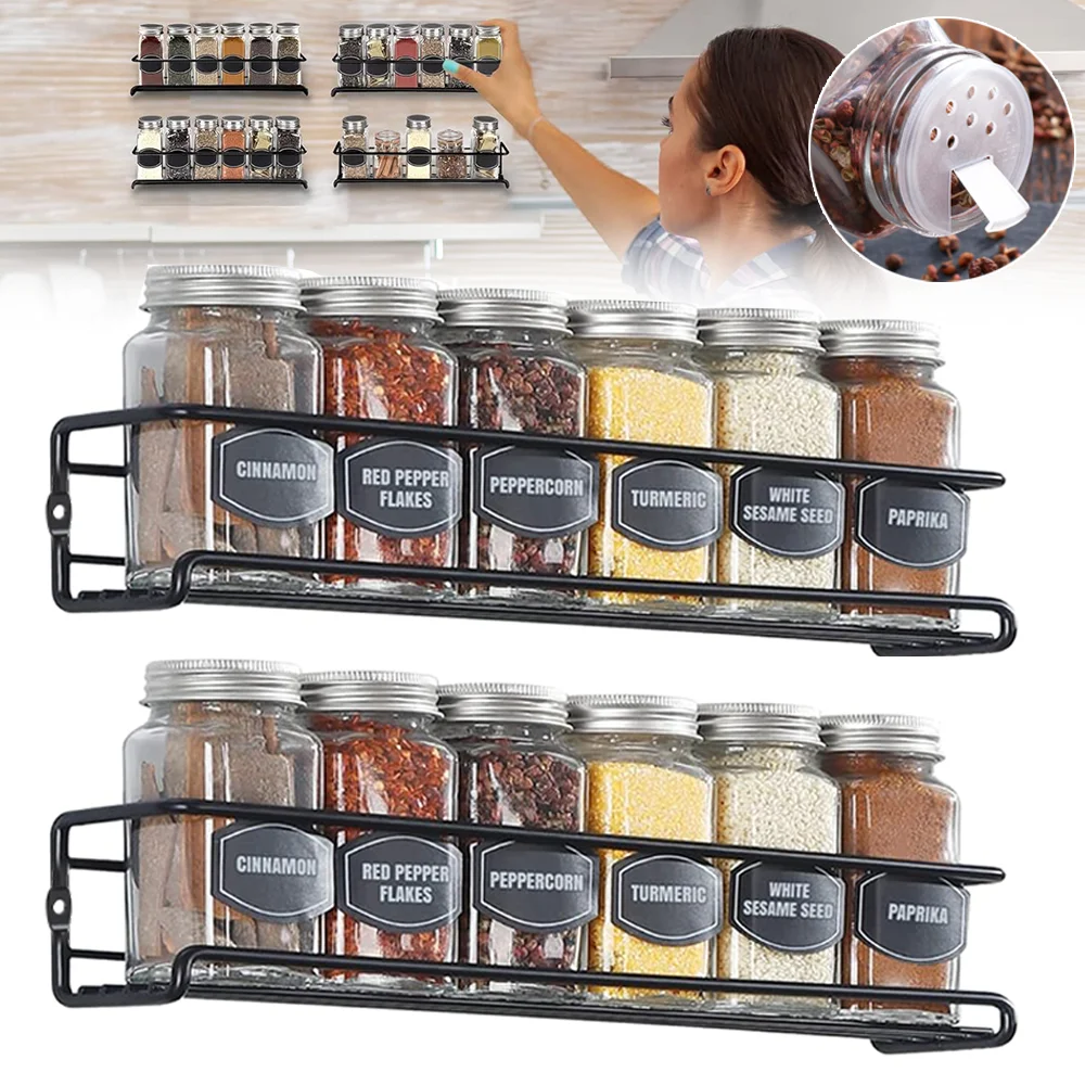 12 vasetti di vetro per spezie con coperchi in bambù, barattoli di vetro trasparente da 120 ml, set di barattoli di spezie, barattoli di condimento, organizer, bottiglie di stoccaggio per spezie
