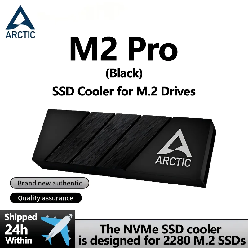 ARCTIC M2 Pro Schwarzer Kühlkörperkühler für M.2 2280 SSD, kompatibel mit PC- und Spielekonsolen, für Dual- und einseitige SSDs Image