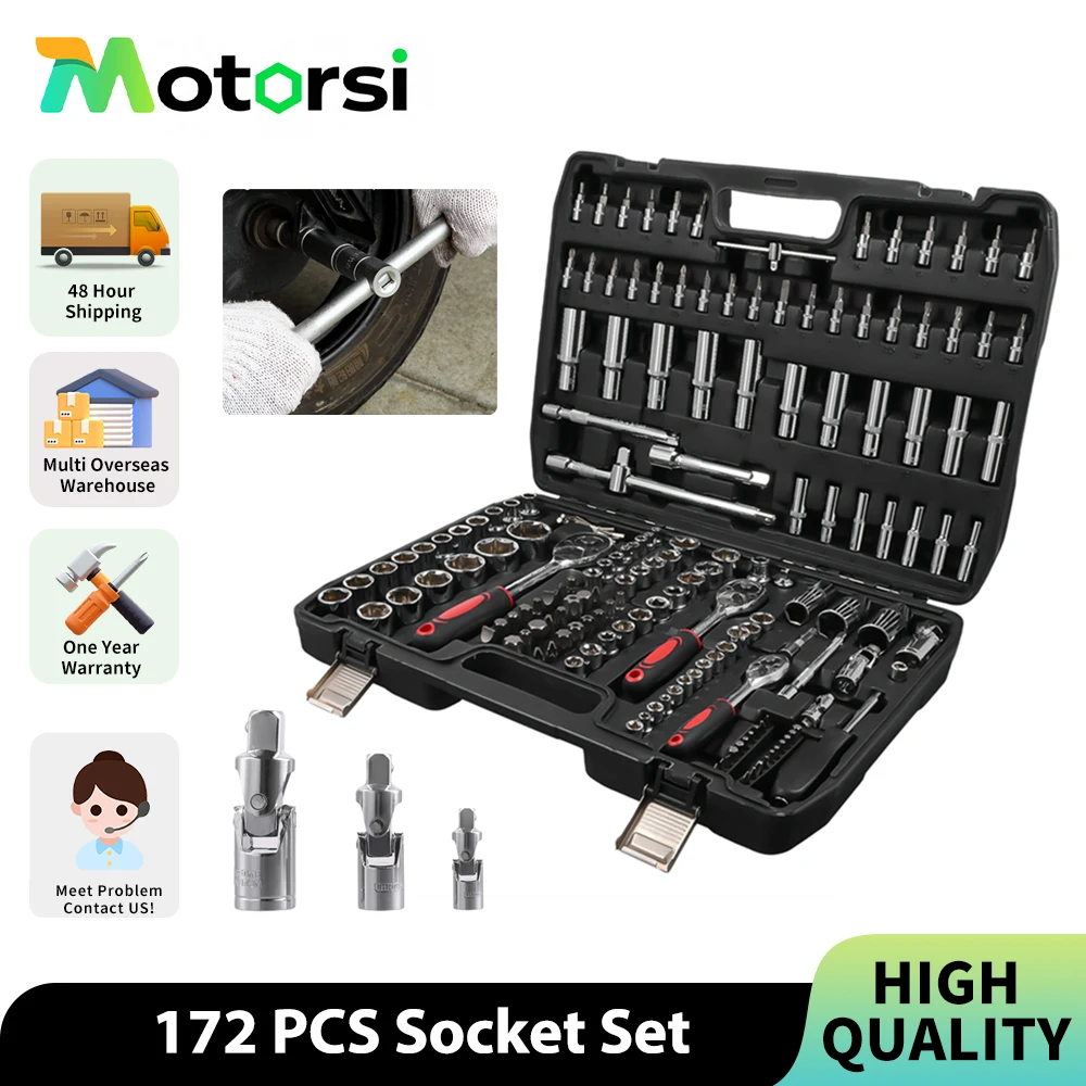 Motorsi 172 pièces clé à cliquets jeu de clés à douille combinaison boîte à outils outils manuels ensemble d'outils de réparation de voiture Kits d'outils mécaniques