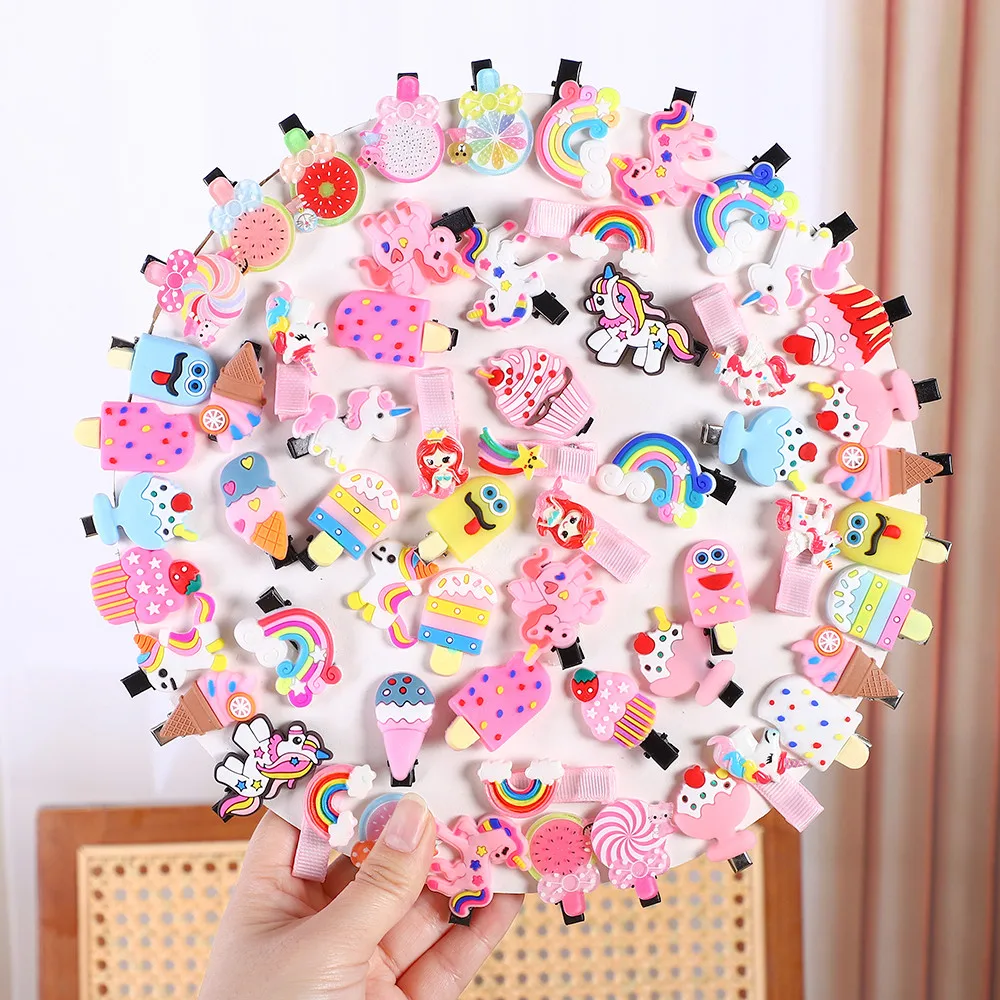10 Stück niedliche Cartoon-Eiscreme-Einhorn-Haarspangen für Mädchen, schöne Frucht-Haarnadel, Prinzessin, Haarspangen, Kinder-Haar-Accessoires, Geschenk Image