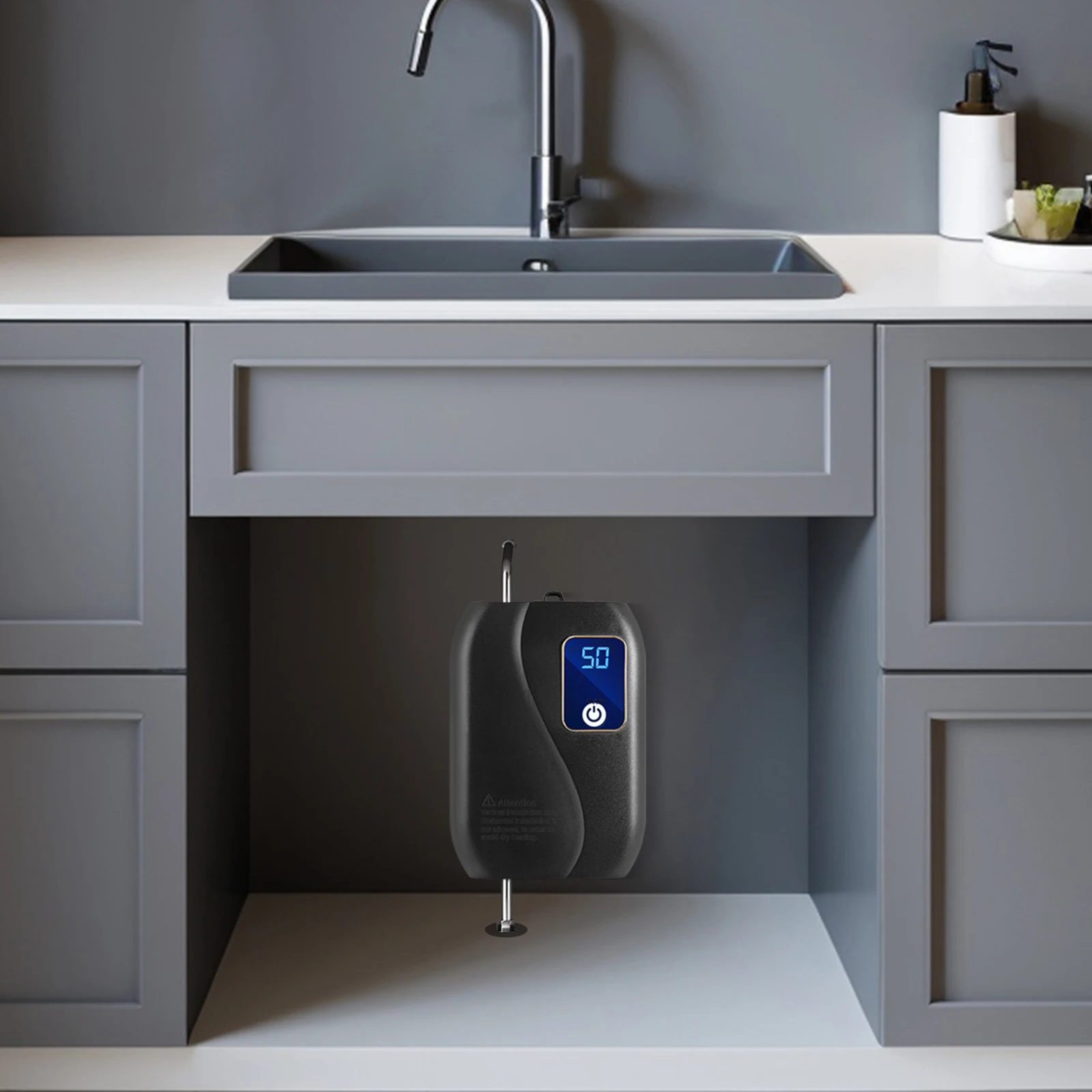 220 V 3500 W verstellbarer Instant-Mini-Warmwasserbereiter, Küchen-Warmwasserboiler, Schwarz Image