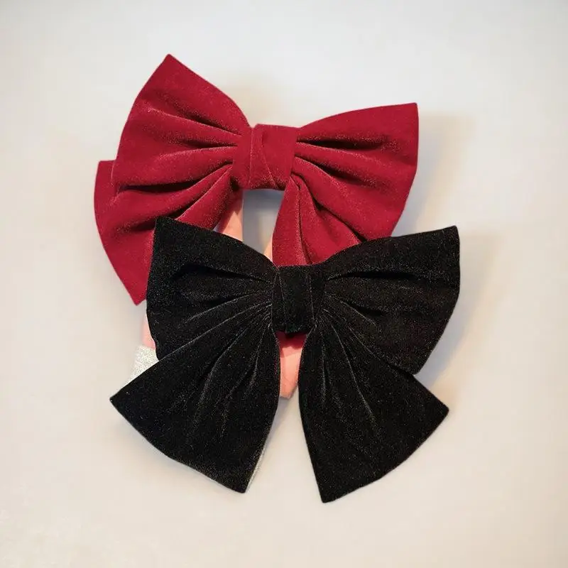 Temperament Rot Samt Großen Bogen Haar Clip Für Frauen Mode Retro Hinterkopf Bogen Haarnadel Elegante Prinzessin Haar Zubehör