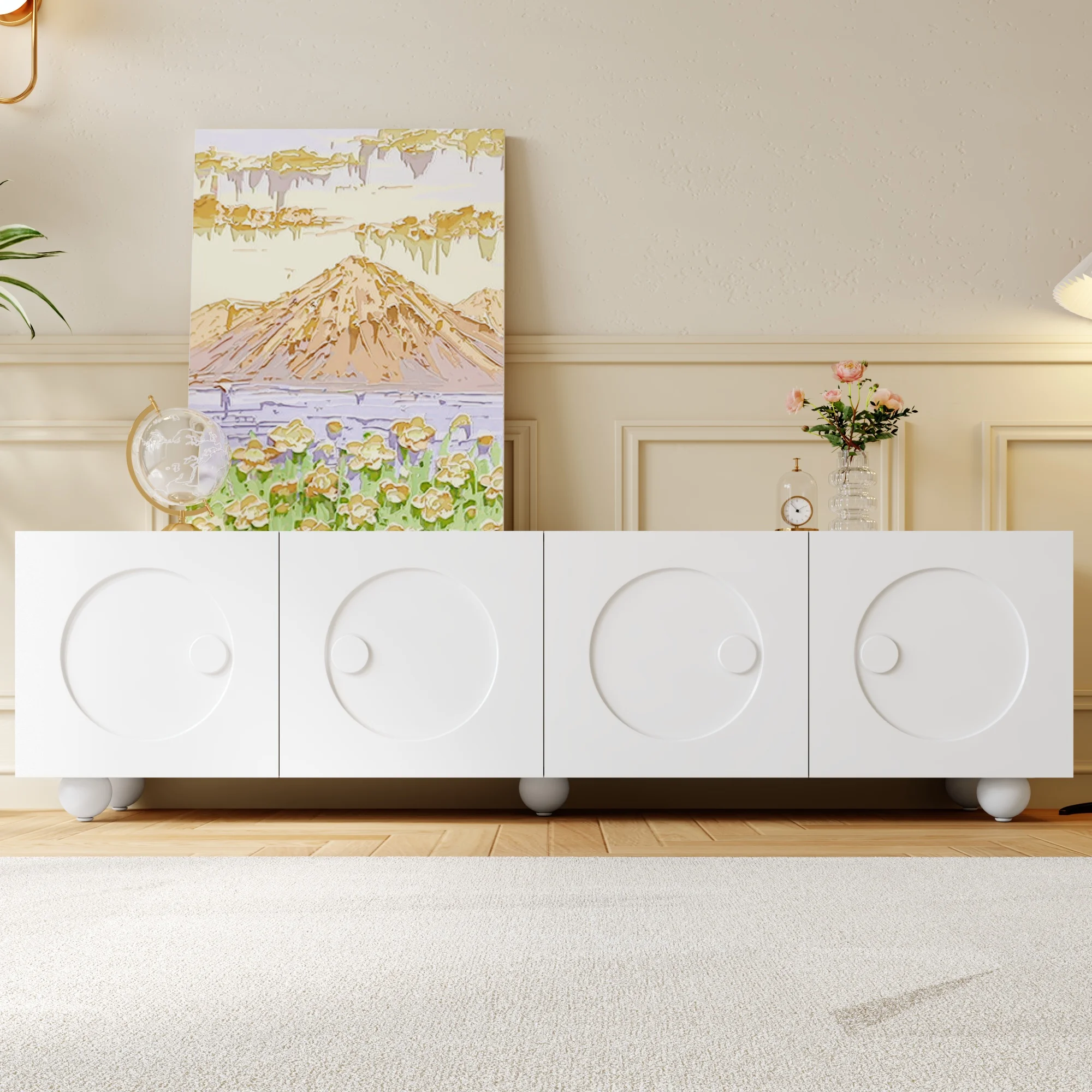 Meuble TV blanc moderne, meuble TV, panneau TV, meuble TV bas. Conception unique. 180,5 x 38 x 50 cm (L x L x H)