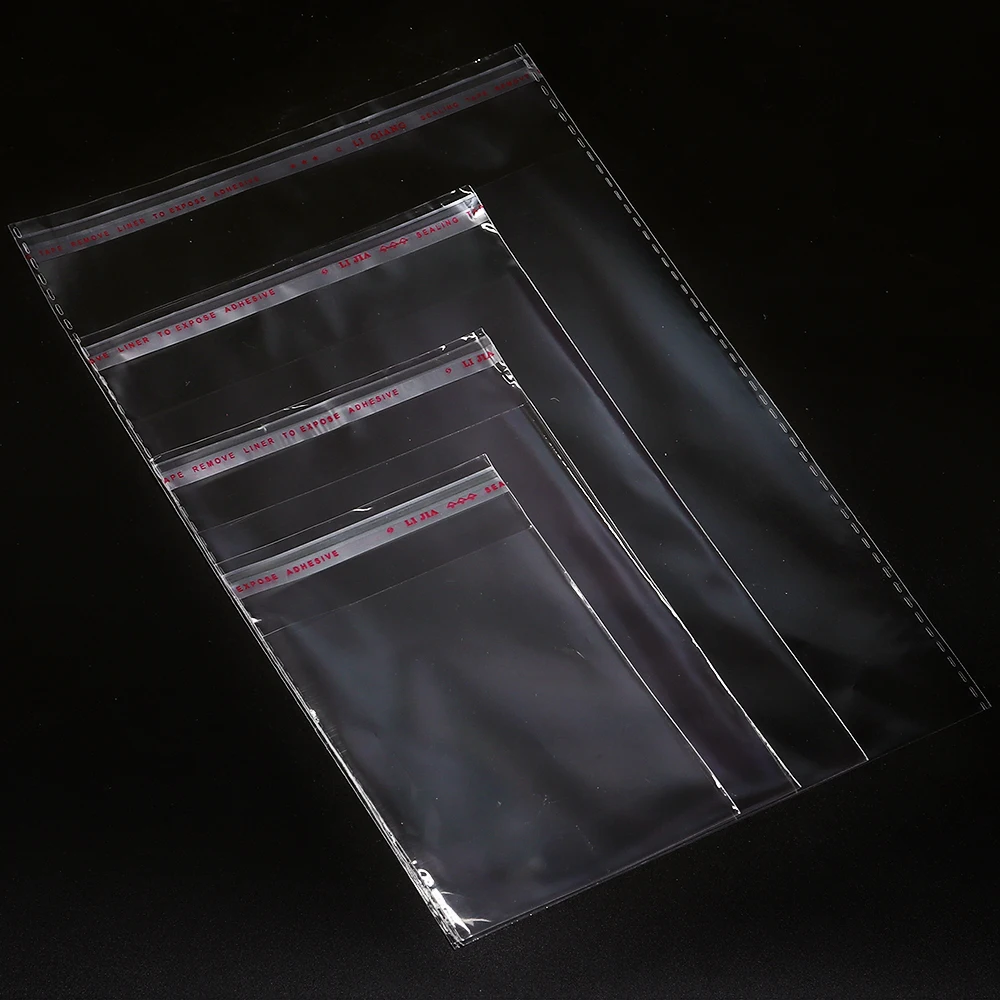 OPP selbstdichtende transparente Plastiktüte Zellophan selbstklebende Verpackung Schmuck Zuhause Süßigkeiten Kekse Geschenkverpackungsbeutel 100 Stück Image
