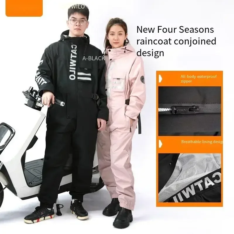 Unisex-Regenmantel für Elektro-Motorräder – Ganzkörper-Langstil, mit Fleece gefüttert, wasserdicht zum Reiten Image