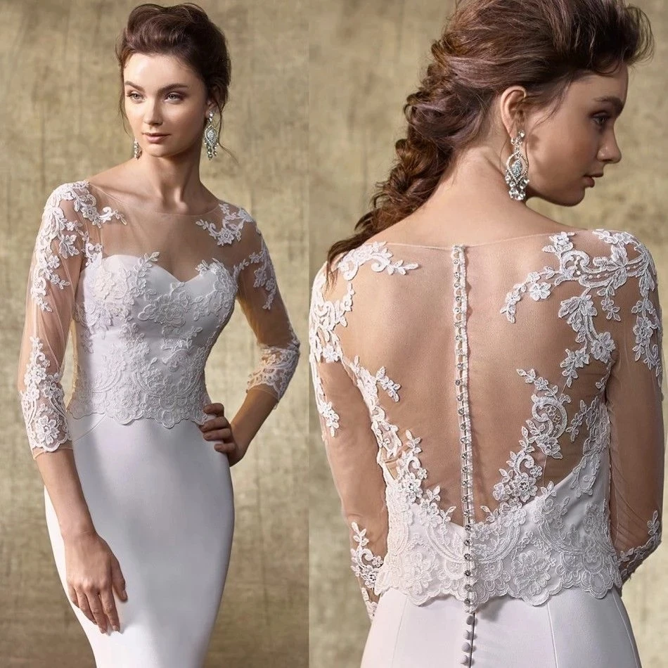 3/4 ärmeln Hochzeit Jacke Wrap Braut Bolero Spitze Top Braut Hochzeit Schal Braut Mantel Hochzeit Zubehör Nach Maß Image