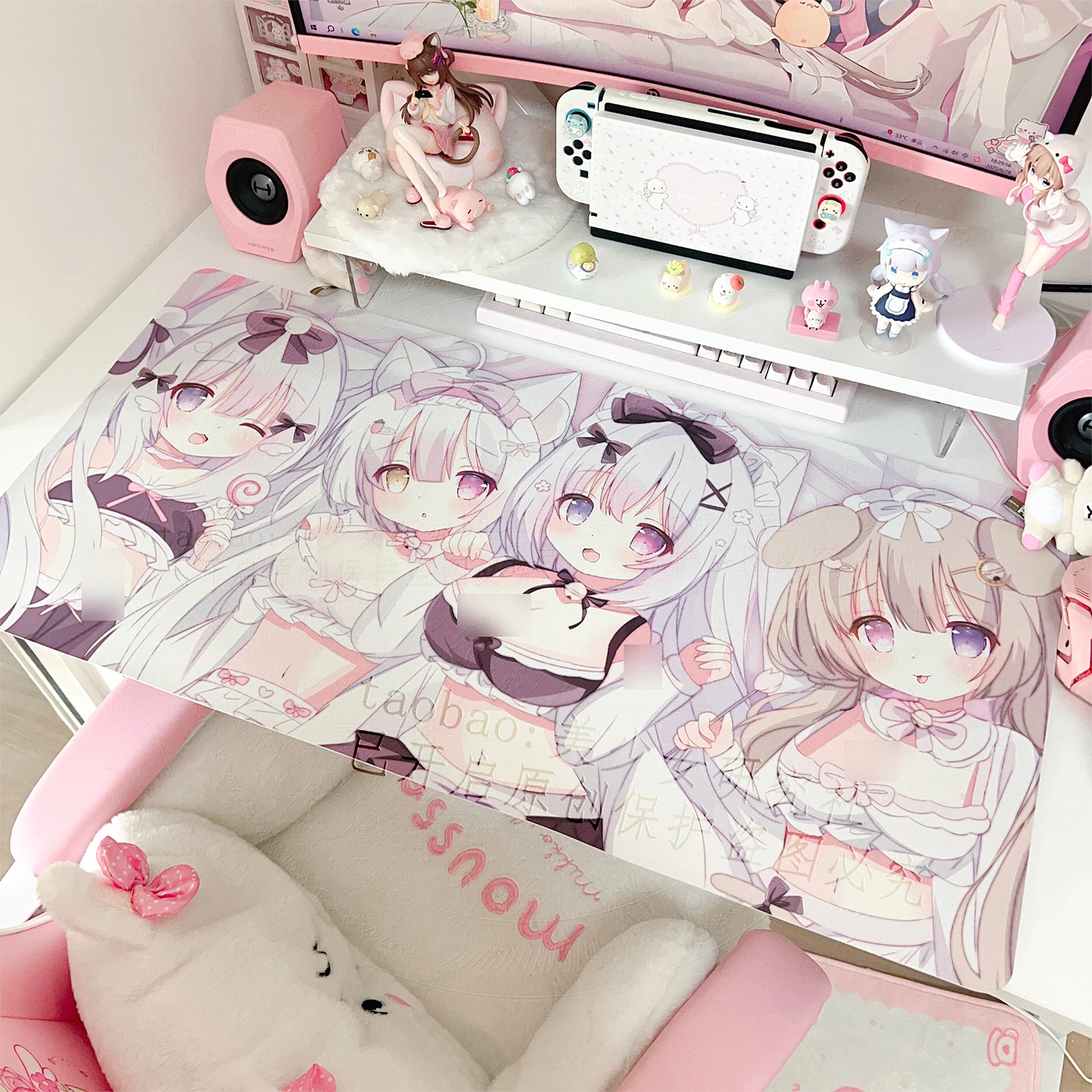 Neues großes PU-Leder-Mauspad im Kawaii-Anime-Stil, Schlafsaal, rutschfeste Schreibtischunterlage, Mädchen, Büro, Arbeitszimmer, Computer-Tastatur-Pad, 40 x 80 cm Image