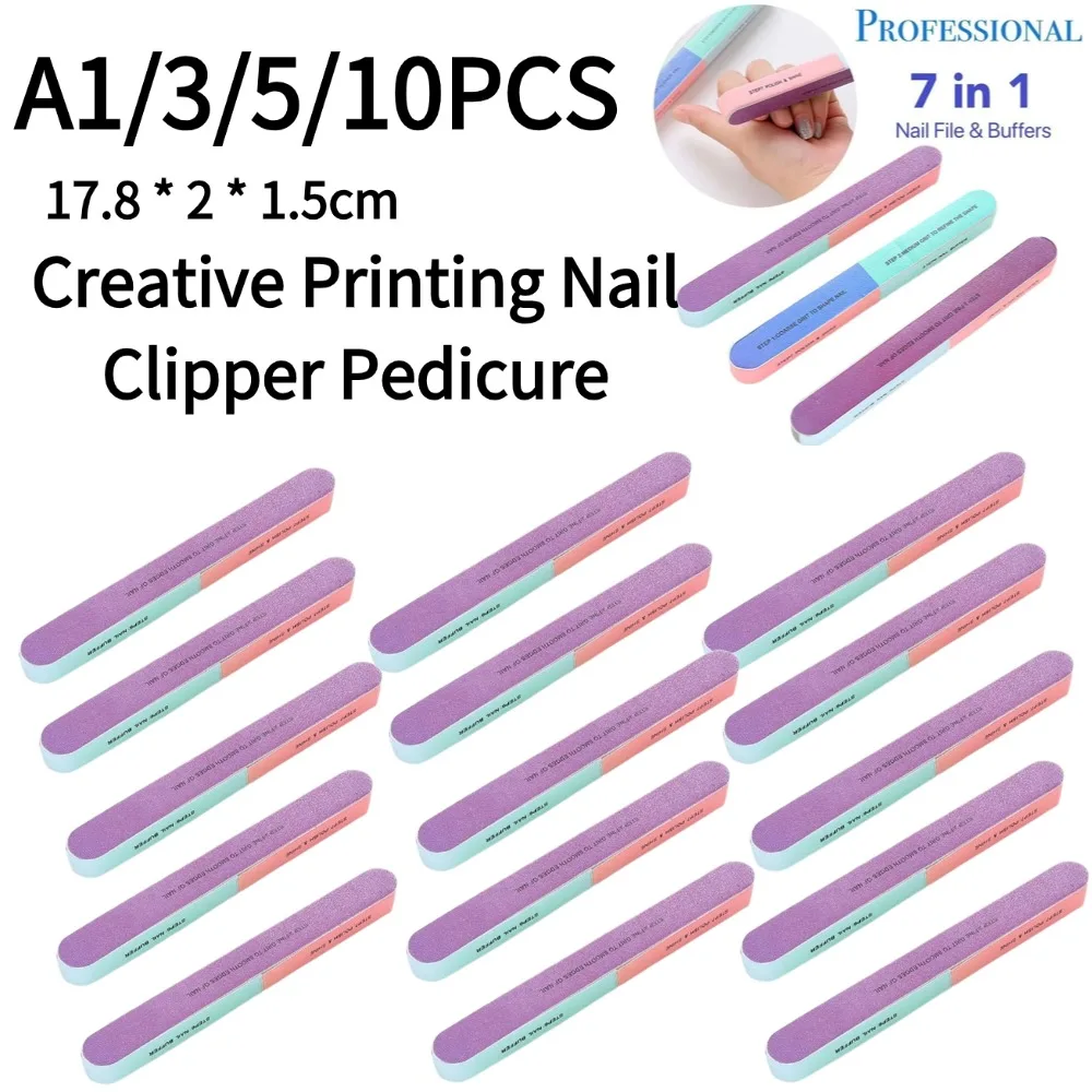 1/3/5/10PCS Kreative Druck Nagel Clipper Pediküre Für Maniküre Nägel Sechs-seitige polieren Datei Nagel Werkzeug Schwamm Nagel Dateien Image