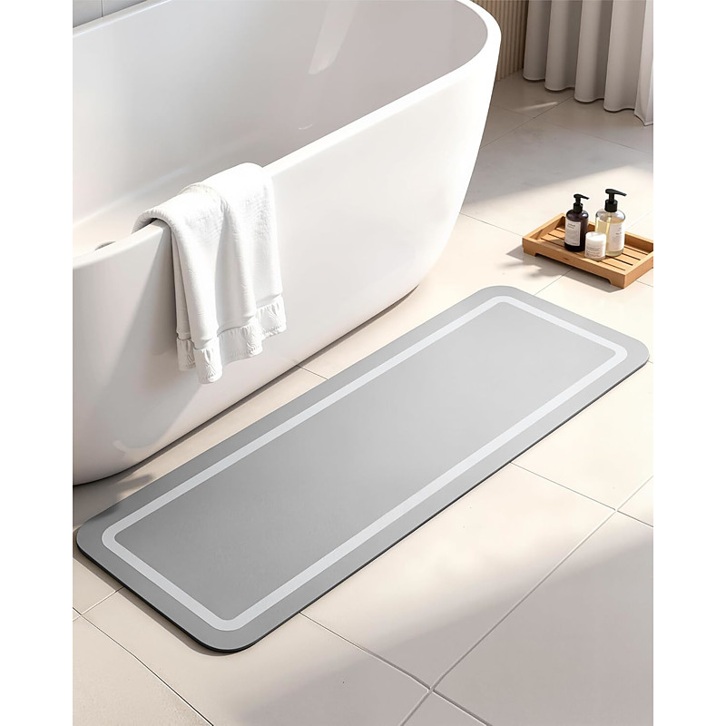 Soft Diatomaceous Earth Bath Mat, Quick Dry Bathroom Mats Gray Super Absorbent Bath Mat Set, Washable Non Slip Bathroom Rugs, Stone Bath Mats Alternative