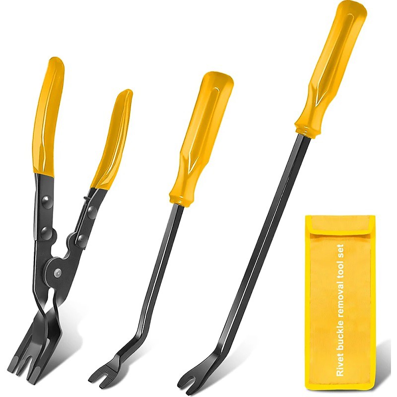 3PCS Car Trim Removal Tool Set, Professional Automotive Clip Pliers Fastener Remover Tool Kit for Car Door Panel, Upholstery, Plastic Rivets removal, Heavy Duty Pry Tool with Storage Bag