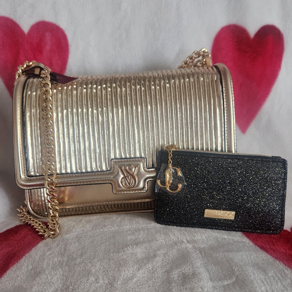 Victoria's Secret Bags | Victoria's Secret Gold Pleated Handbag And Jimmy Choo Parfumes Card Case | Color: Gold | Size: 9w X 7h X 2.75 Deep