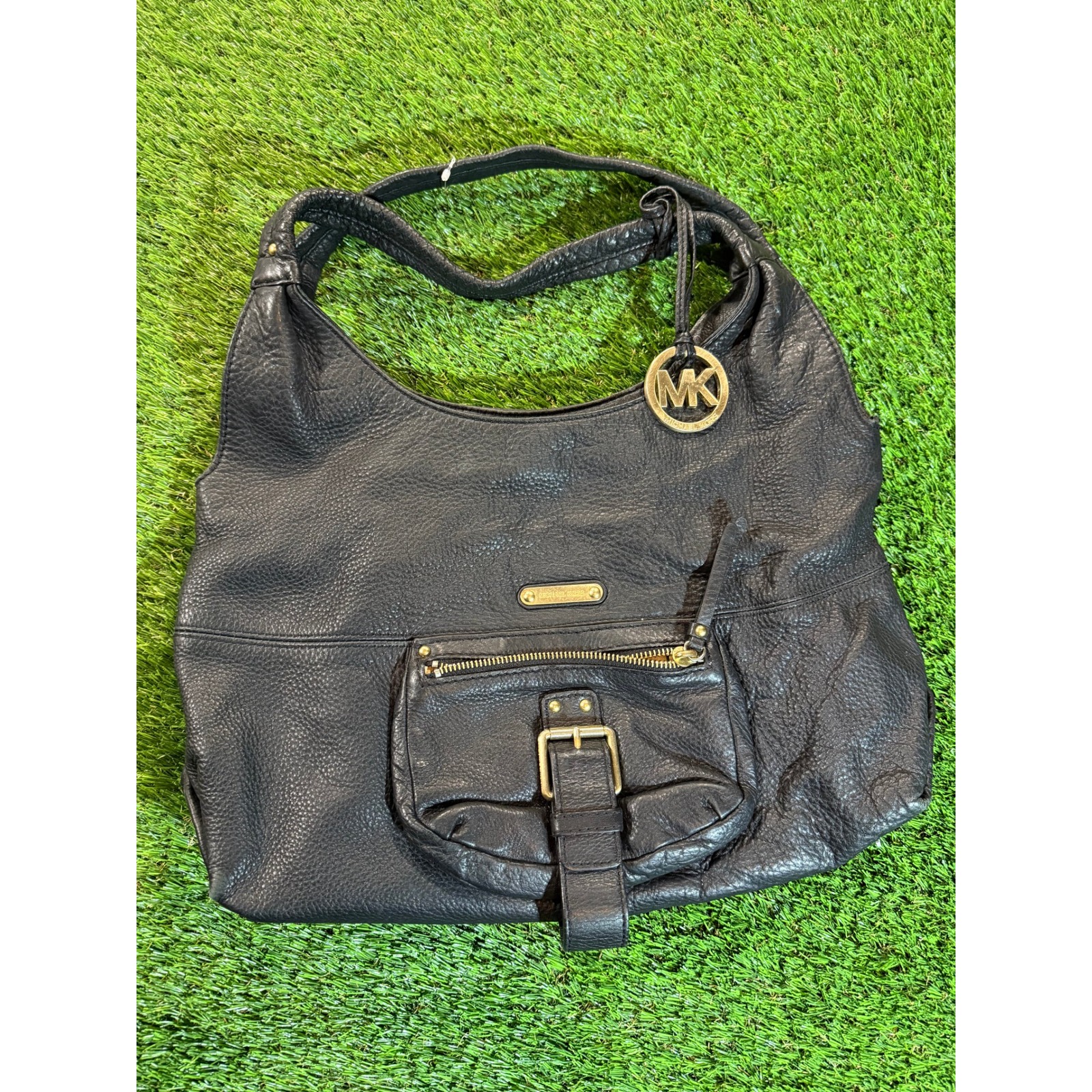 Michael Kors Bags | Vintage Michael Kors Black Leather Hobo Shoulder Bag Gold Hardware Mk Logo | Color: Black/Gold | Size: One Size