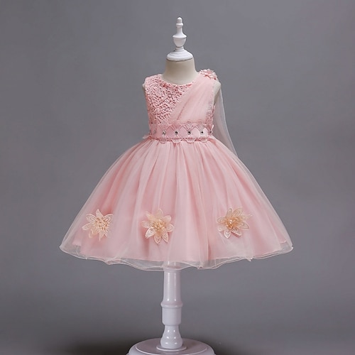 Abito da damigella d'onore bambina Ragazze Abito formale Abiti da sposa Feste Matrimonio Formale Moda Formale Bello Rete Floreale Senza Maniche Girocollo Blu Rosso bordeaux Dai 4 anni in su