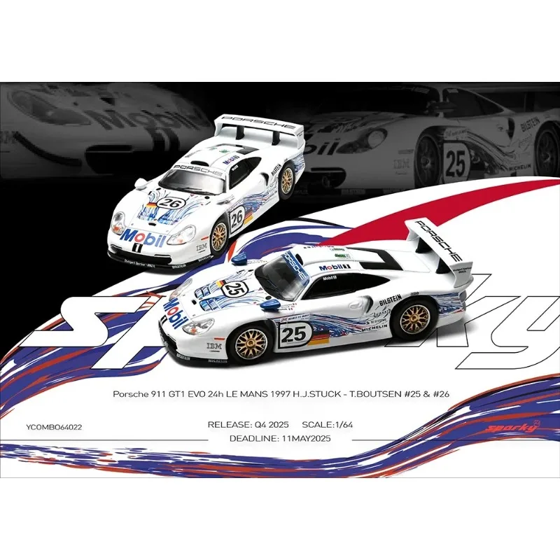 Sparky 1:64 24h LE MANS 1997 Porsche 911 GT1 EVO H.J.STUCK - T.BOUTSEN # 25 # 26 Exklusive Miniatur-Fahrzeugmodelle aus Legierung