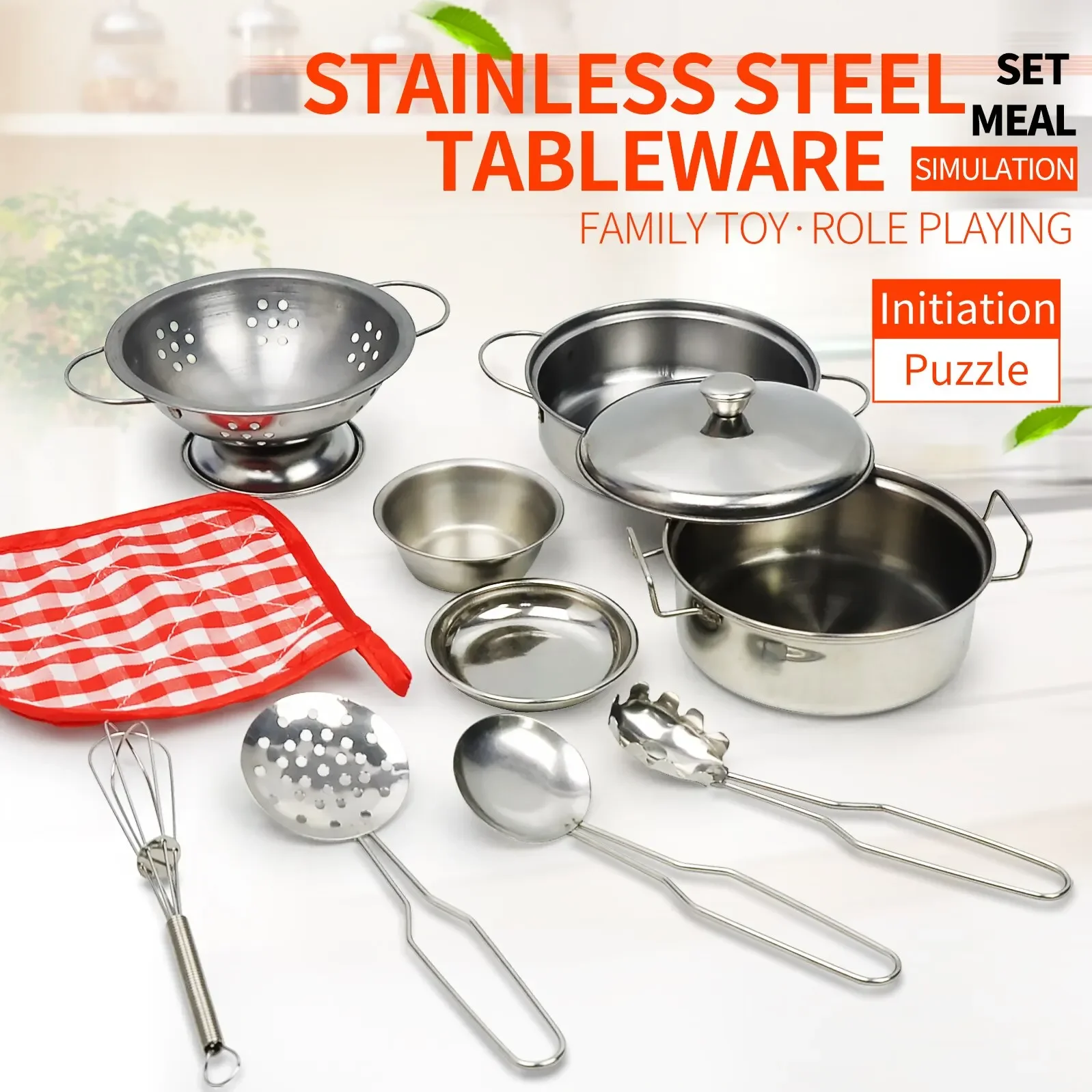 Accessoires de jeu de simulation de cuisine, jouets avec ustensiles de cuisine en acier inoxydable, ensemble de casseroles et poêles, ustensiles de cuisine, outil d'apprentissage des cadeaux