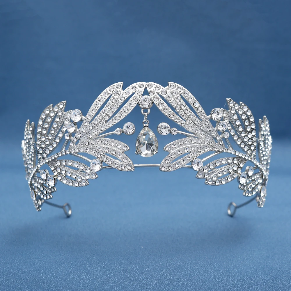 Royal Retro Blatt Krone Braut Zirkon Tiara Europäischen Amerikanischen Inspiriert Hochzeit Kopfschmuck Braut Vintage Kristall Haar Zubehör Image